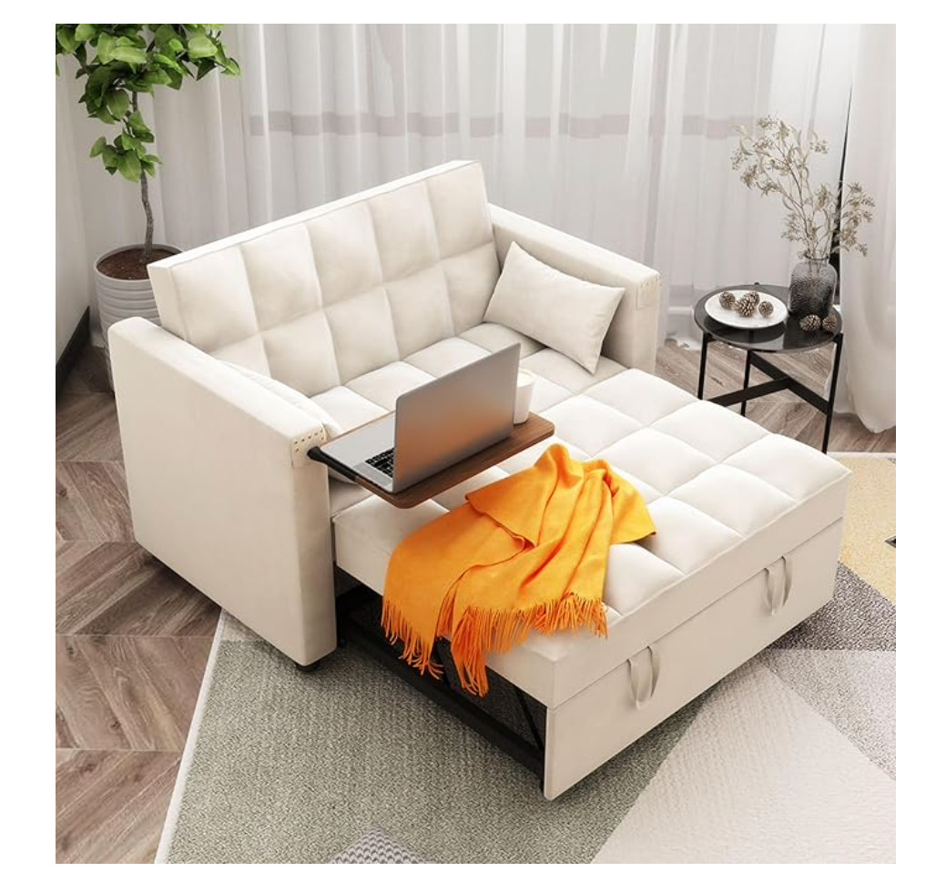 Convertible Sofa Bed, 3-in-1 Multi-Functional Velvet Sleeper Couch Pull-Out Bed, small space sofa chaise single prime days