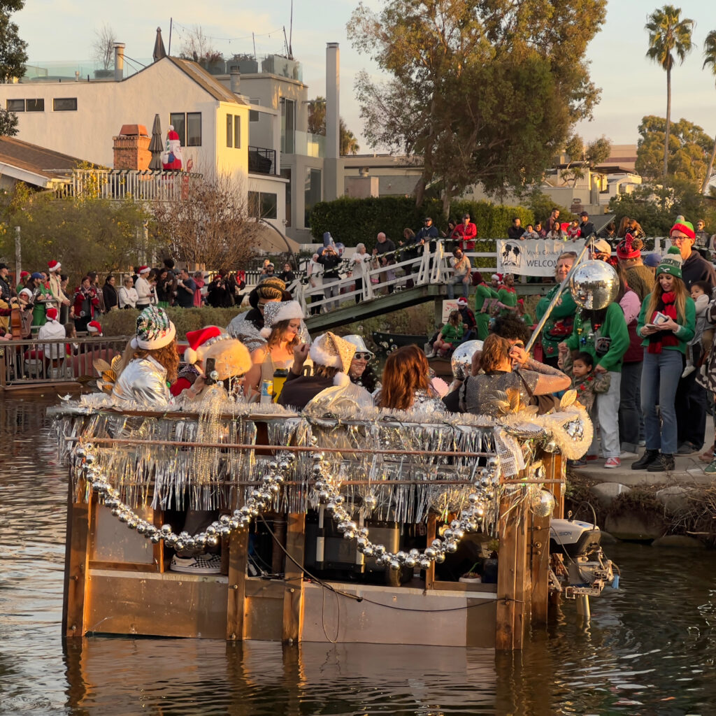 Disco Ball Silver Ornaments New Year's Eve Fun boat Venice Canal Boat Parade Christmas Decorations Holiday Decorations California Celebration