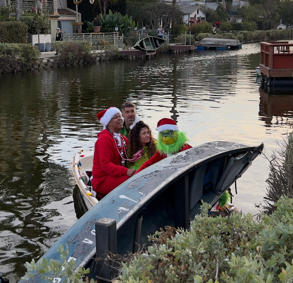 Grinch canoe Venice Canal Boat Parade Christmas Decorations Holiday Decorations California Celebration